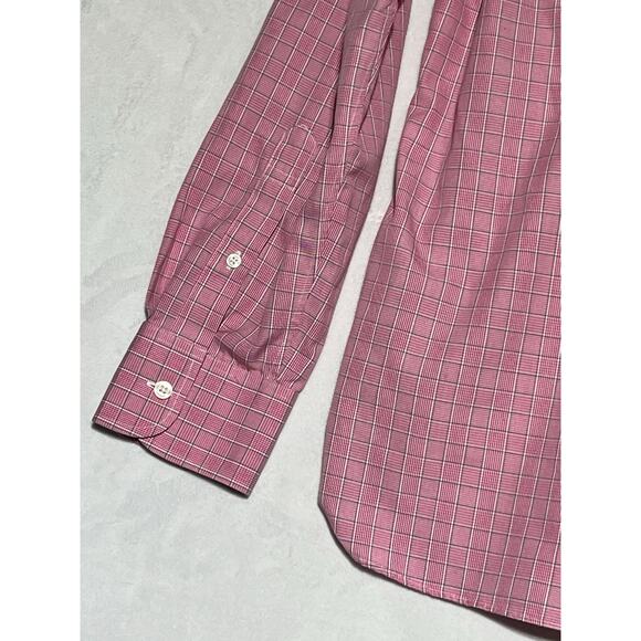 J Crew Dress Shirt Mens Large Pink Plaid Wrinkle Free 80s 2 Ply Button Up - Picture 6 of 11